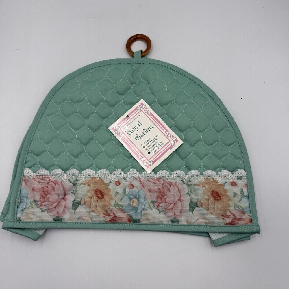 Quilted 2 Piece Toaster Cover Country Mint Green Floral Vintage Royal Garden NEW